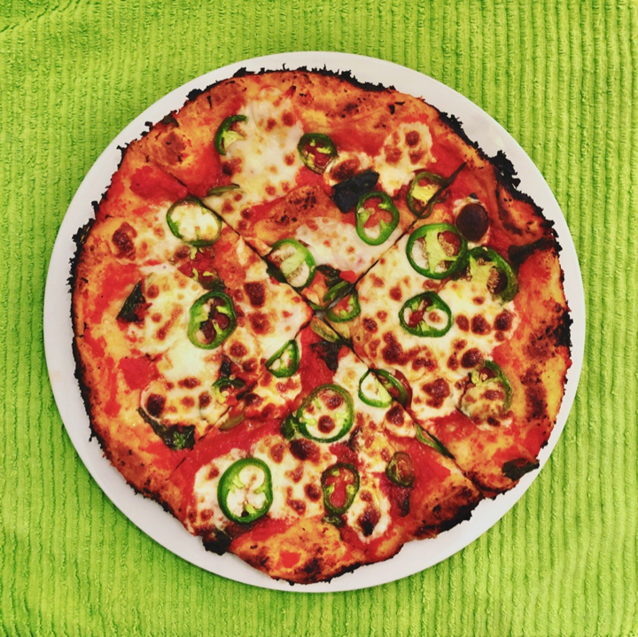 Pan pizza with jalape&ntilde;o, home-made crust...